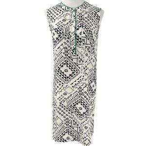 Brochu Walker Black Cream Geometric Print Silk Shift Dress Size Small